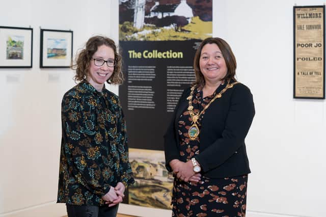 Derry City & Strabane District Council Mayor Michaela Boyle pictured alongside Bernadette Walsh, Archivist for the Tower Museum, at the launch of The Collection in The Alley Theatre.