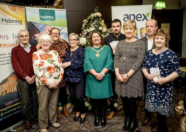 Pictured at the ‘Making Connections’ event are L-R: Peter Small, Apex tenant; Teresa McDonough, Habinteg tenant; Rachael Power from Apex; Marian McCallion, Clanmil tenant; Mayor of Derry City and Strabane, Cllr Michaela Boyle; Ryan Young from Radius; Margaret McLaughlin from Habinteg; Austin Kelly from Clanmil and Bernie Cassidy, Radius tenant.
