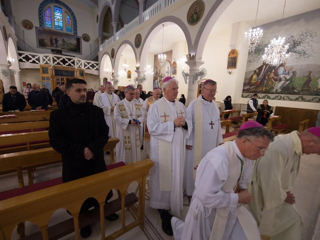 Bishop Alan McGuckian with colleagues during a visit to the Latin Patriarchate School in Ramallah.