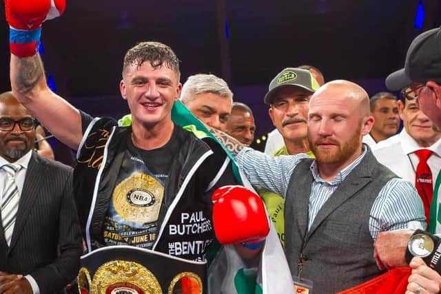 Derry middleweight, Connor Coyle, pictured with fellow ex-St Joseph's ABC clubman, John Cooley after a recent victory, will look for his 12th straight win in Washington on Friday morning.