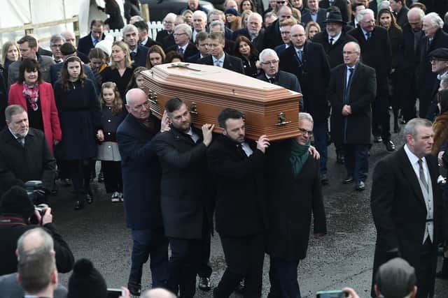 SDLP leader Colum Eastwood and former leader Mark Durkan among the pall-bearers at the funeral of Samus Mallon on Monday.