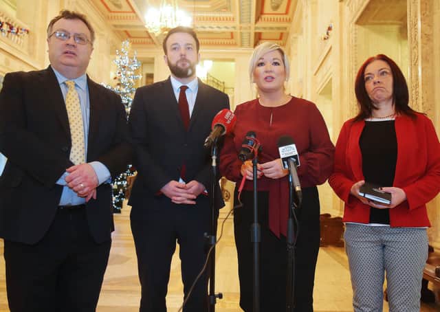 SDLP leader Colum Eastwood pictured previously with Sinn Fein leader of the north Michelle O'Neill, Alliance's Stephen farry and The Green Party's leader Clare Bailey at Stormont. (Picture by Jonathan Porter/PressEye)