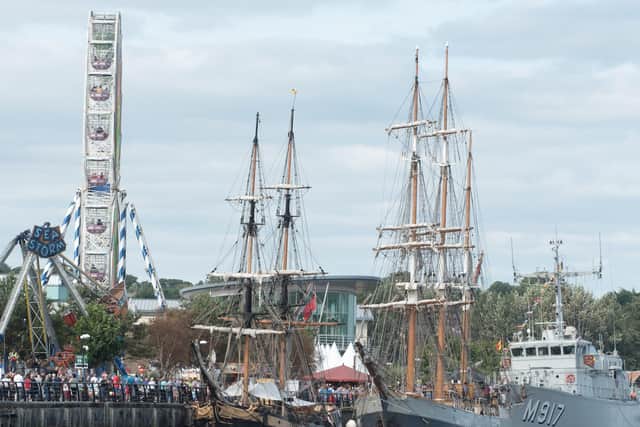 Tall ships and the Belgian Navy Ship Crocus along the quayside during the Foyle Maritime Festival. Picture Martin McKeown. Inpresspics.com. 19.07.18