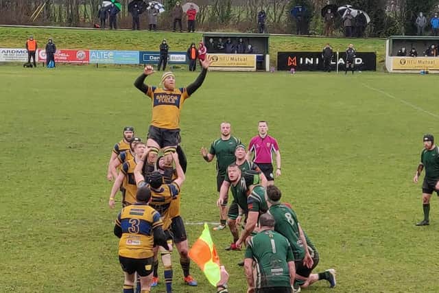 Line-out action from City of Derry's game against Bangor at Judges Road.