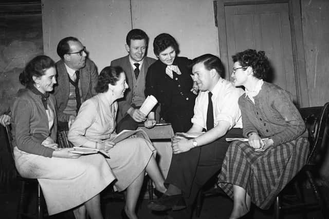 1955... Sean McMahon (second from right) in rehearsals for a production of ‘Oklahoma’ at St Columb’s Hall.