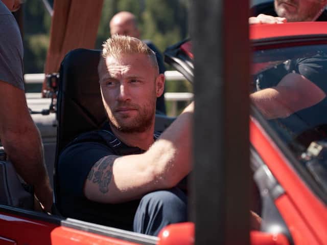 Andrew 'Freddie' Flintoff will return alongside Paddy McGuiness and Chris Harris for the 29th season of Top Gear on BBC later this year. Credit: BBC Studios/Lee Brimble