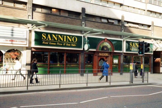 Did you eat here back in the day? Sannino restaurant on Merrion Street pictured in August 1991. That Shop gift shop is on the left.