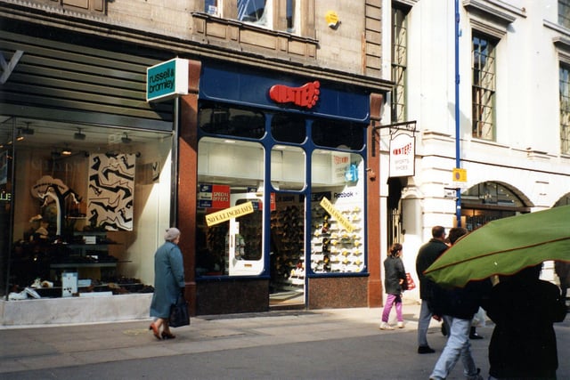 Russell and Bromley footwear Nickleby's menswear on Commercial Street in 1991.