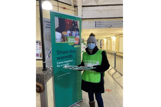 Volunteers from the Samaritans were handing out tea bags to passengers at Leamington station as part of their Brew Monday campaign. Photo supplied