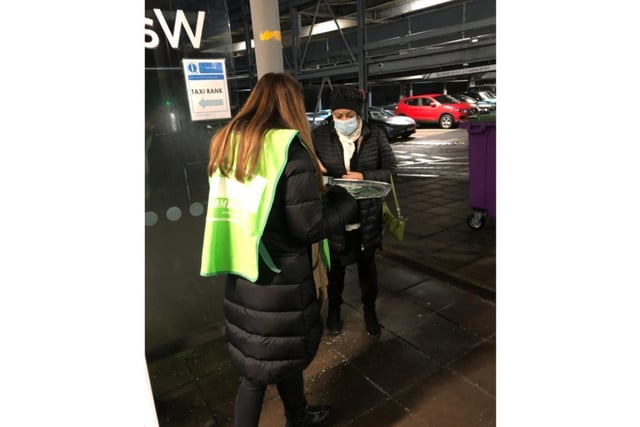 Samaritans volunteers offering out free tea bags to passengers at Warwick Parkway station. Photo supplied