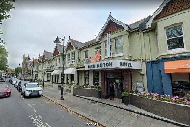 The Ardington Hotel.
Steyne Gardens, Worthing, BN11 3DZ.
4.5 star rating from Trip Advisor with one reviewer saying "It's a wonderful place for a holiday or romantic stay".
Photo from Google Maps street view.