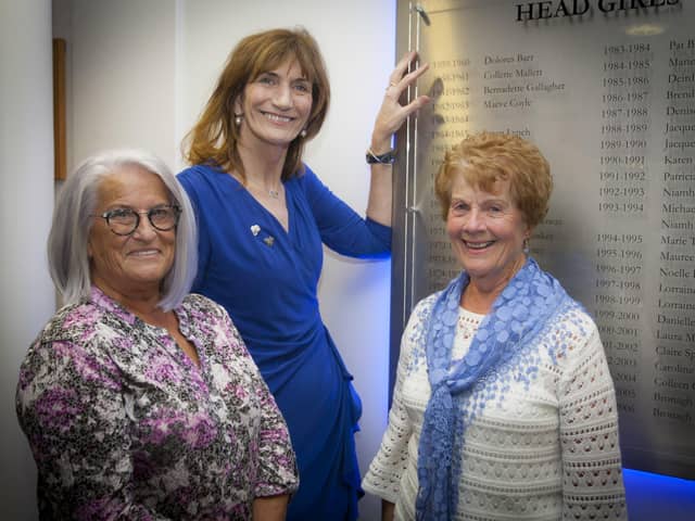 St. Maryâ€TMs College Principal Marie Lindsay pictured with former head girls Dolores Barr (1959-60) and Bernadette Gallagher (1961-1962) during Fridayâ€TMs 60th anniversary celebrations.