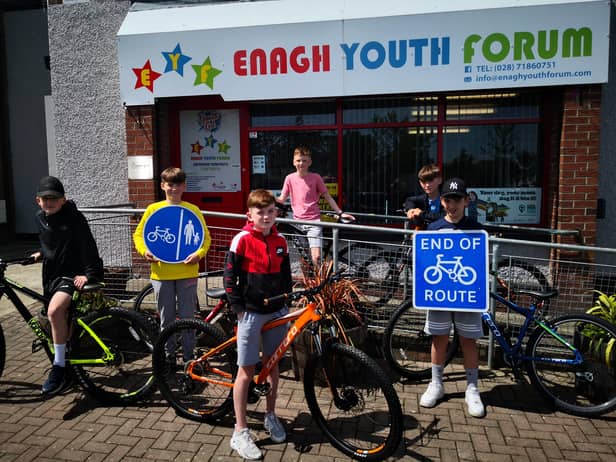 Enagh Youth Forum Junior Members looking forward to the Waterside Greenway extending out to Strathfoyle.