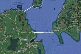 Two proposed locations for where a bridge between Northern Ireland and Scotland could be built.