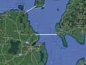 Two proposed locations for where a bridge between Northern Ireland and Scotland could be built.