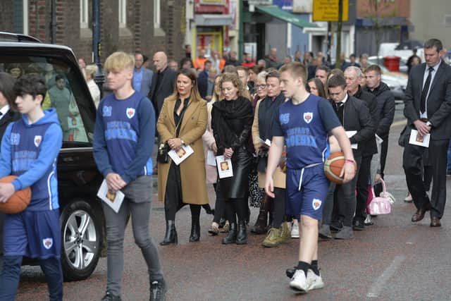 Friends and relatives  pictured at the funeral of Noah Donohoe