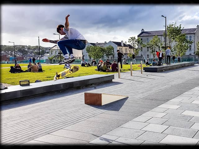 Local skateboarder in Ebrington Square