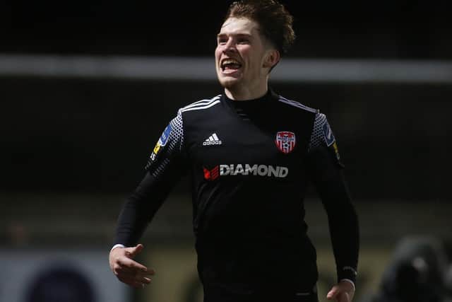 Derry City's Stephen Mallon celebrates scoring against Bohemians.