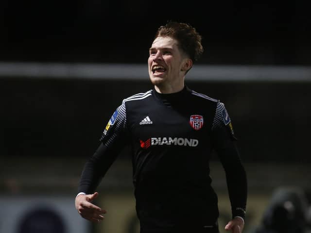 Derry City's Stephen Mallon celebrates scoring against Bohemians.