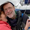 Garry Crothers, aged 64, is welcomed home, by his wife Marie, at the Foyle Marina on Saturday afternoon, after his epic solo voyage across the Atlantic. DER2027GS - 029 (Pictures George Sweeney)