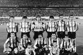 The Derry City team lines up ahead of the European Cup first round, second leg tie against the mighty Benfica at the Estadio da Luz. Included are mascots, Joseph Mahon and Marty McNutt