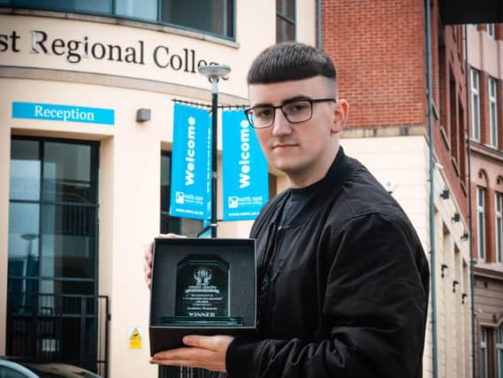 NWRC student Aodhan Roberts who was the winner of Business and Entrepreneurship Category in the 2020 Derry Credit Union Young Peoples Awards, which aim to reward teenagers who make the lives of those around them better.