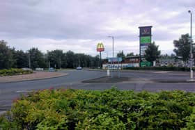 The roundabout and junction at the entrance to Crescent Link retail park.