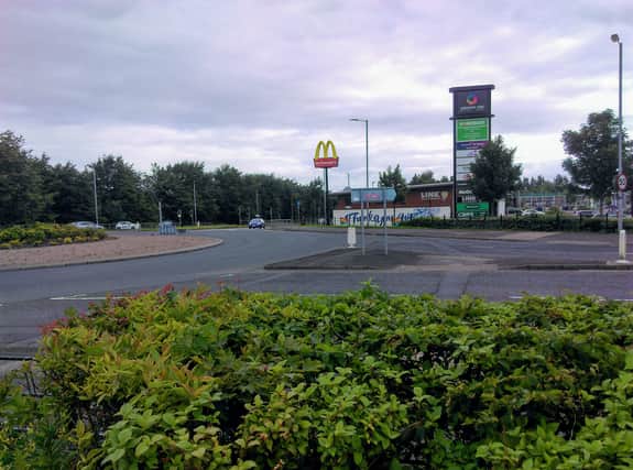 The roundabout and junction at the entrance to Crescent Link retail park.