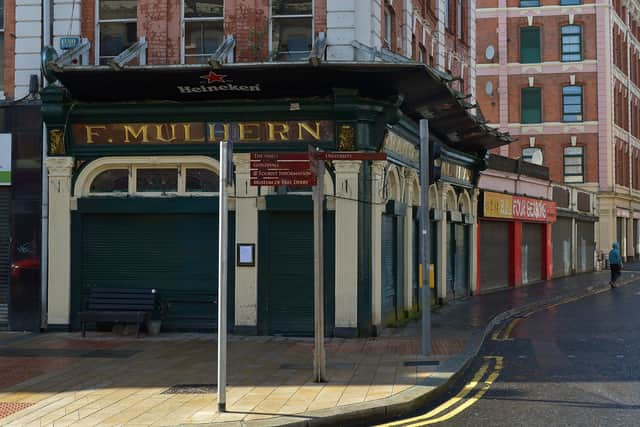 Shutters down on Business premises, in the city centre, on Wednesday afternoon last. DER1220GS - 010