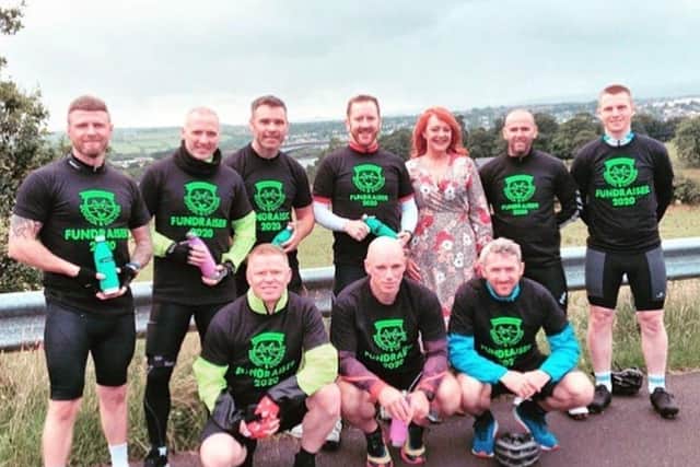 The group of cyclists pictured with Sharon from We love Recipes who provided some delicious protein shakes for them before they set off on their latest cycle.