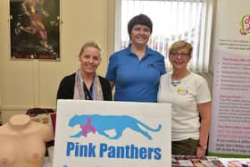 Jacquie Loughrey, on the right, with fellow Pink Ladies Leanne Herrin and Maureen Collins, pictured at drop-in health checks in Shantallow in 2018..