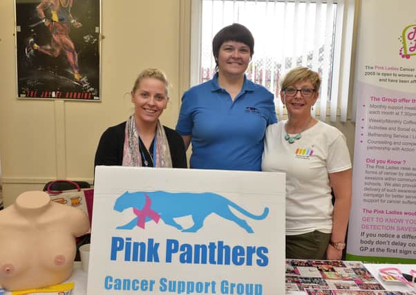 Jacquie Loughrey, on the right, with fellow Pink Ladies Leanne Herrin and Maureen Collins, pictured at drop-in health checks in Shantallow in 2018..