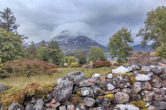 Mount Errigal's summit shrouded in cloud from the abandoned village, Dunlewey, County Donegal. (Brendan McDaid)