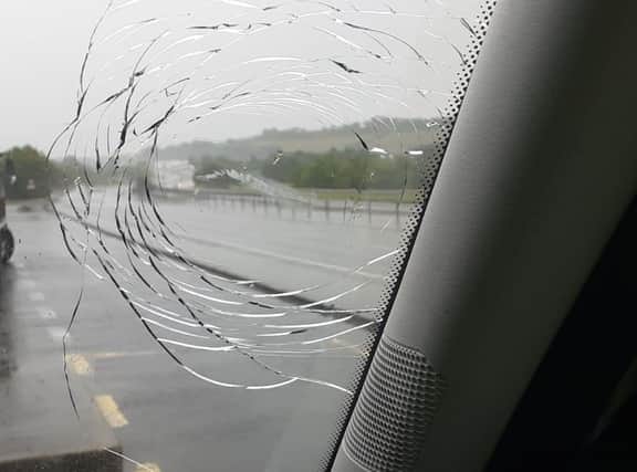 The cracked windscreen after the incident on Thursday.