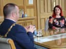 Shadow Secretary of State for Northern Ireland Louise Haigh with the Mayor of Derry and Strabane, Councillor Brian Tierney during her visit to the city.