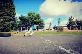 Jay Kiernan training for the tyre pull