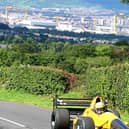 Pictured in July 2014 is Scott Moran blasting his way up Craigantlet to a hill record