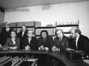 A Social Democratic and Labour Party press conference at the Tribine offices in Smithfield. (l-r) Austin Currie MP, Gerry Fitt MP, John Hume MP, Ivan Cooper MP and Paddy O'Hanlon. Behind them is Edward McGrady (left) and Paddy Devlin MP.