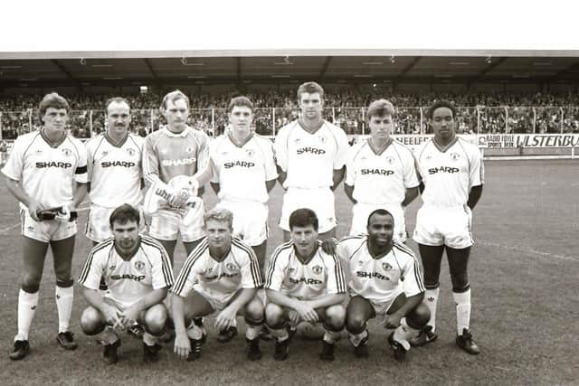 The Manchester United team who played a friendly against Derry City at Brandywell in August 1990.