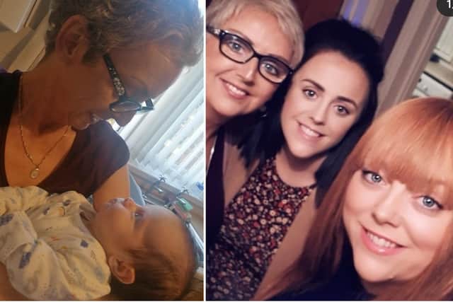 Rosita Healy pictured with her baby grandson Caodhan, and with her daughters Catherine and Corinne, who have praised the care their mother and wider family received at Foyle Hospice.