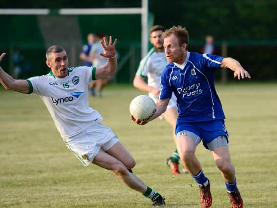 SUPERB . . .Claudy's Marty Donaghy was excellent in the draw against Dungiven at Foreglen.