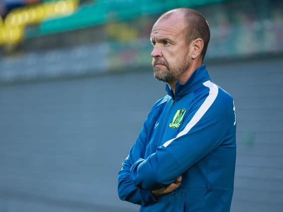 FK Riteriai manager, Tommi Pikkarainen. Photograph by Elvis Zaldaris.