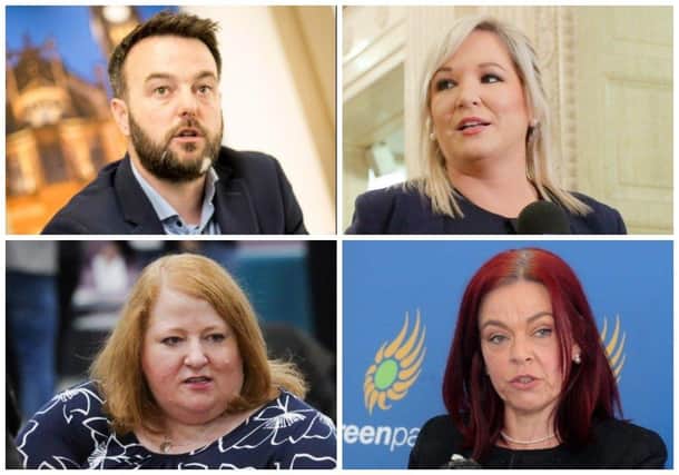 NI party leaders Colum Eastwood, Michelle O’Neill, Claire Bailey and Naomi Long.