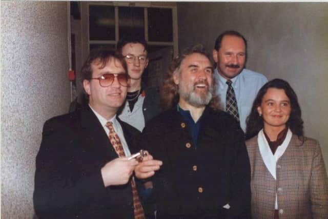 Comedian Billy Connolly with Richard during a visit to Derry.