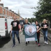 Bernie McGuinness and her four children taking part in the ‘Chieftain’s Walk’ in Derry on Sunday.