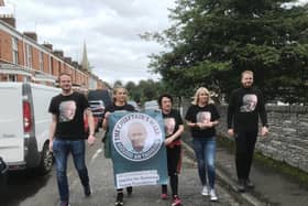 Bernie McGuinness and her four children taking part in the ‘Chieftain’s Walk’ in Derry on Sunday.