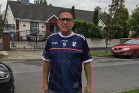 Michael Burke wearing his special O'Neills jersey made to commemorate the anniversary of 9/11.