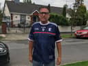 Michael Burke wearing his special O'Neills jersey made to commemorate the anniversary of 9/11.