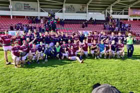 Slaughtneil celebrate in Celtic Park after winning the 2020 Derry senior Hurling title.