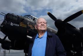 David Jason with a Lancaster from theRAF Battle of Britain Memorial Flight heritage collection held at RAF Coningsby